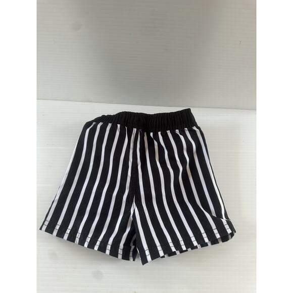 RUGGED BUTTS Ruffle~Black & Striped Swim Trunks Set~Size 3-6m - Picture 2 of 4